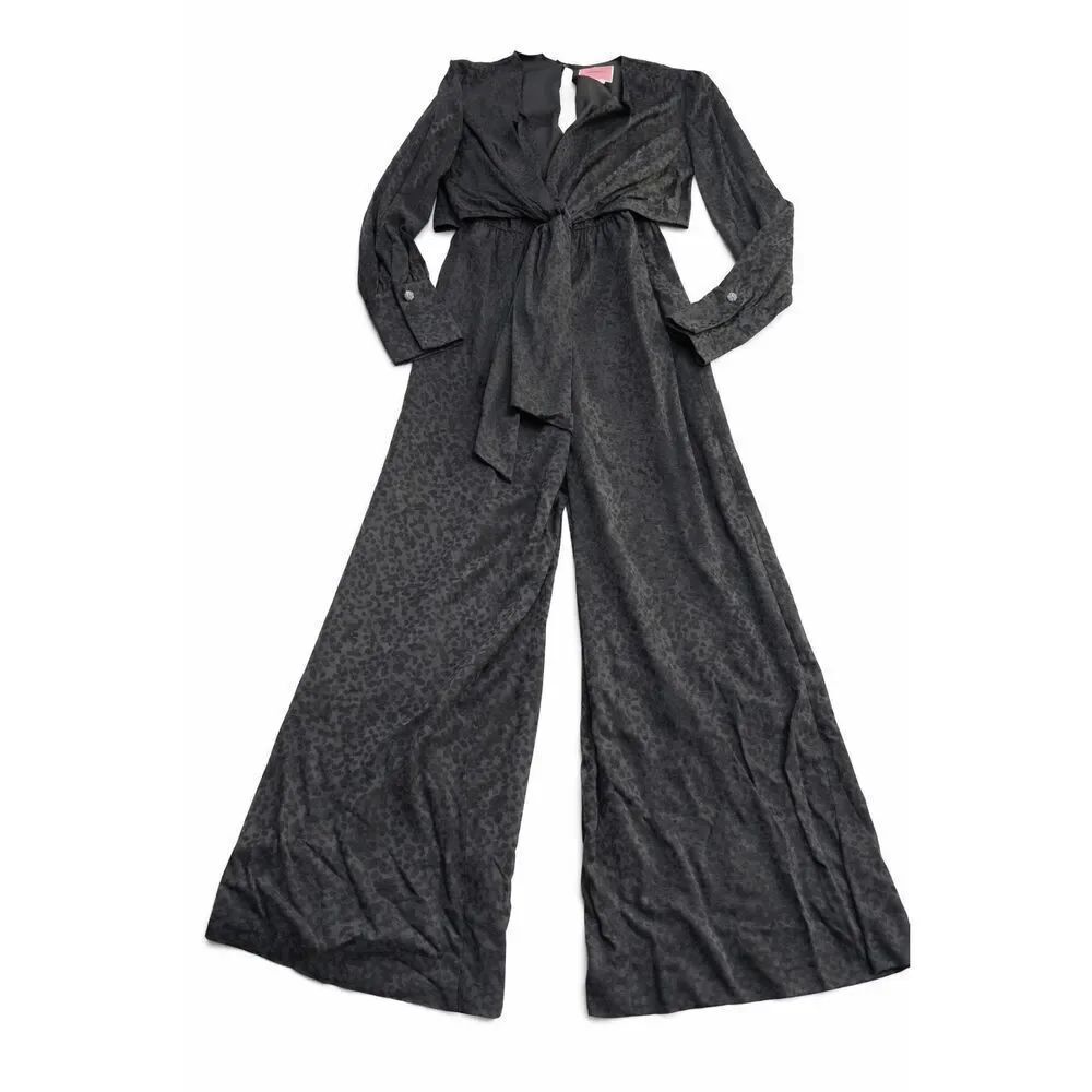 Kate Spade Black Wide Leg Leopard Jumpsuit Size 0